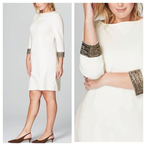 Christian Siriano For J.Jill Plus 3X Luxurious Beaded-Cuff Dress Ponte Knit - Picture 1 of 10